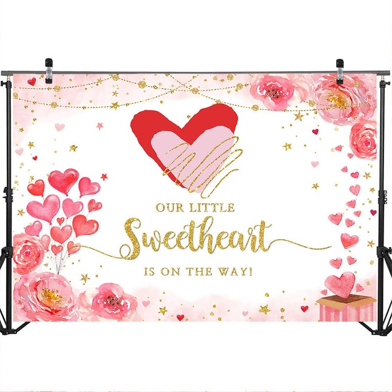 Mocsicka 7x5ft Valentines Day Baby Shower Backdrop Valentine's Day Theme Baby Shower Decorations Background Little Sweetheart is on The Way Photography Background - Image 5