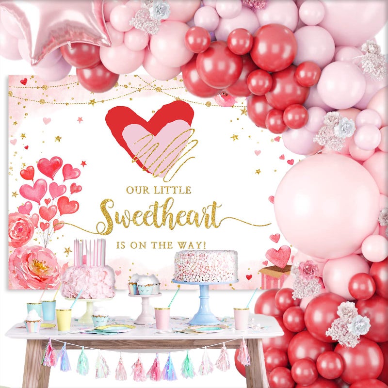 Mocsicka 7x5ft Valentines Day Baby Shower Backdrop Valentine's Day Theme Baby Shower Decorations Background Little Sweetheart is on The Way Photography Background - Image 4