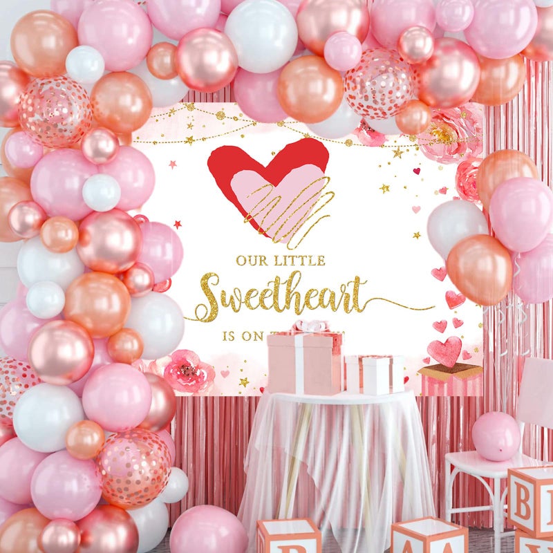Mocsicka 7x5ft Valentines Day Baby Shower Backdrop Valentine's Day Theme Baby Shower Decorations Background Little Sweetheart is on The Way Photography Background - Image 3
