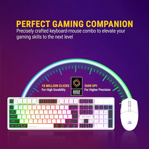 ANT Esports لوحة مفاتيح وفأرة ألعاب LED من Ant Esports KM1610، 104 مفاتيح بإضاءة قوس قزح وفأرة RGB بـ 7 ألوان لأجهزة الكمبيوتر المحمولة والمكتبية وXbox وPS4 للاعبين والعمل، أبيض - Image 2