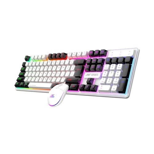 ANT Esports لوحة مفاتيح وفأرة ألعاب LED من Ant Esports KM1610، 104 مفاتيح بإضاءة قوس قزح وفأرة RGB بـ 7 ألوان لأجهزة الكمبيوتر المحمولة والمكتبية وXbox وPS4 للاعبين والعمل، أبيض - Image 1