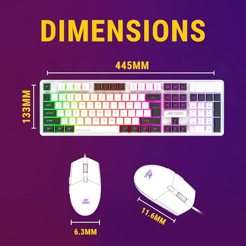 ANT Esports لوحة مفاتيح وفأرة ألعاب LED من Ant Esports KM1610، 104 مفاتيح بإضاءة قوس قزح وفأرة RGB بـ 7 ألوان لأجهزة الكمبيوتر المحمولة والمكتبية وXbox وPS4 للاعبين والعمل، أبيض - Image 4