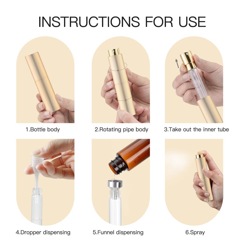 Tekson 10ml Travel Perfume Atomizer Refillable, Mini Cologne Spray Bottle Empty, Small Coffee Spray Bottle (Gold) - Image 5