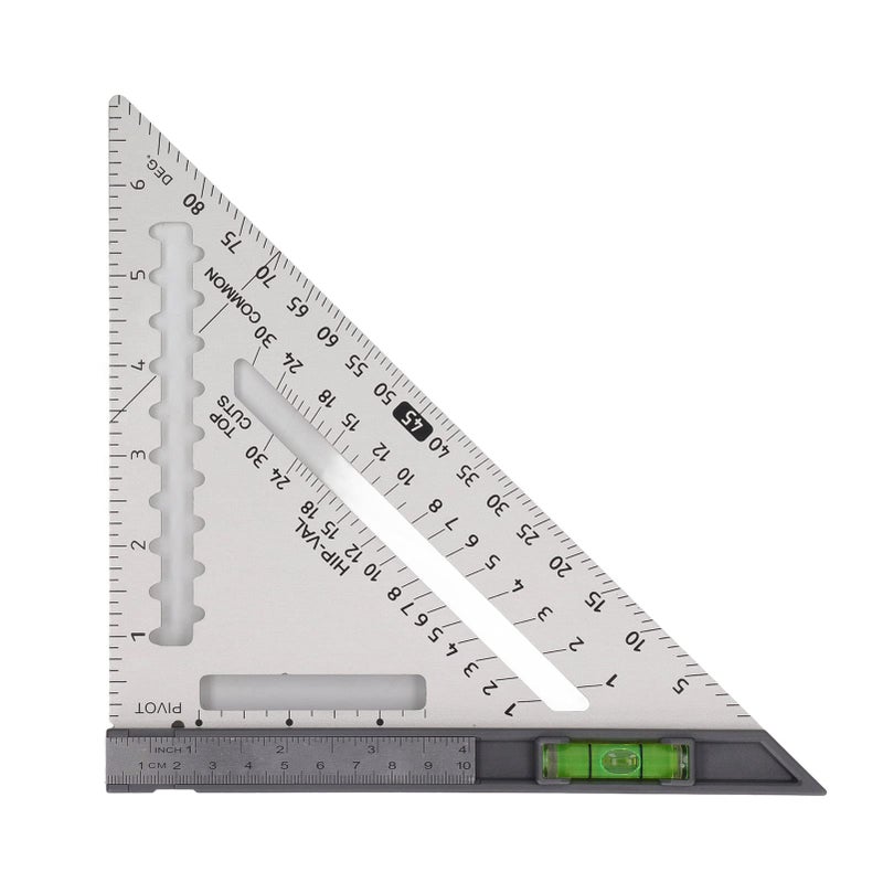 Silver Aluminum Alloy Rafter Square With Level Detachable Woodworking Ruler For Framing - Image 2