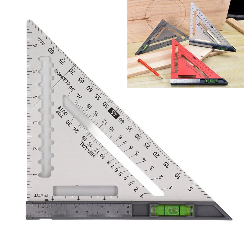 Silver Aluminum Alloy Rafter Square With Level Detachable Woodworking Ruler For Framing - Image 3