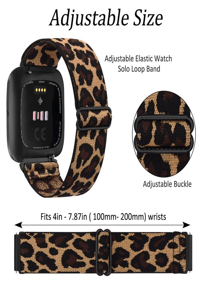 Meliya 2 Pack Elastic Bands Compatible with Fitbit Versa / Versa 2, Adjustable Nylon Sport Stretchy Wristband for Women & Men (Black + Leopard) - Image 3