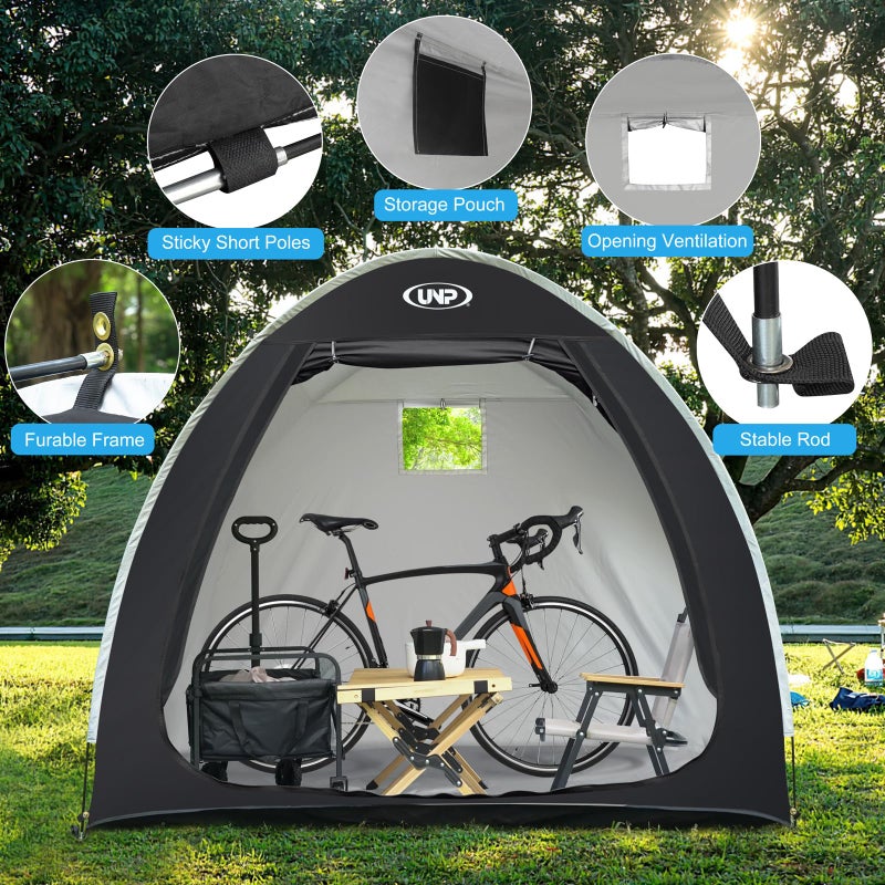 UNP Bike Storage Shed Tent, Portable Outdoor Bike Storage Tent with 210D Oxford Thick PU4000 Waterproof for 1/2/3/4 Bikes, Bike Covers Storage Shed for Bicycles, Lawn Mower, Garden Tools - Image 3
