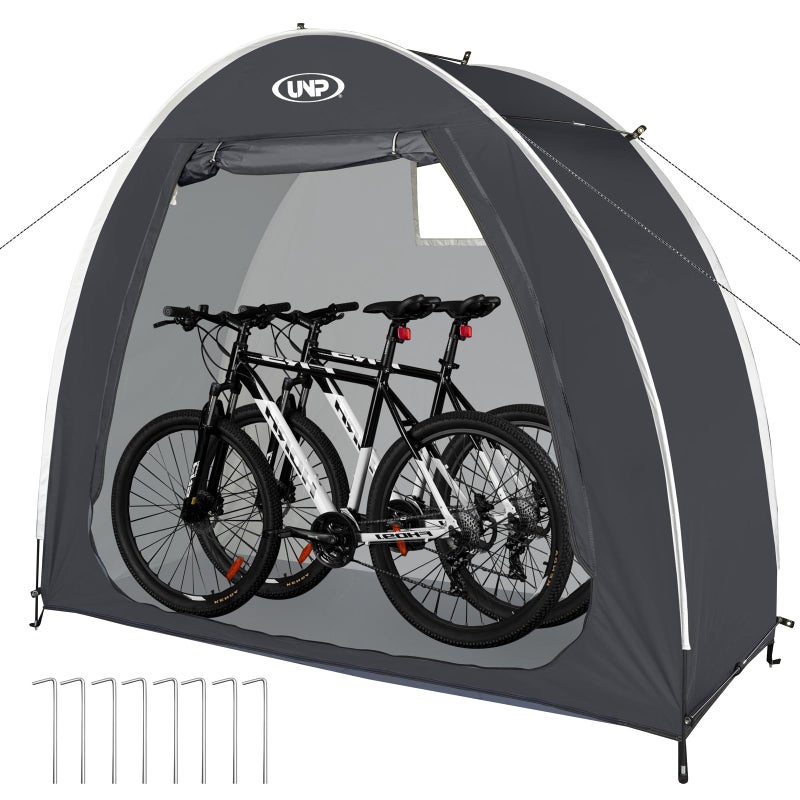 UNP Bike Storage Shed Tent, Portable Outdoor Bike Storage Tent with 210D Oxford Thick PU4000 Waterproof for 1/2/3/4 Bikes, Bike Covers Storage Shed for Bicycles, Lawn Mower, Garden Tools - Image 1
