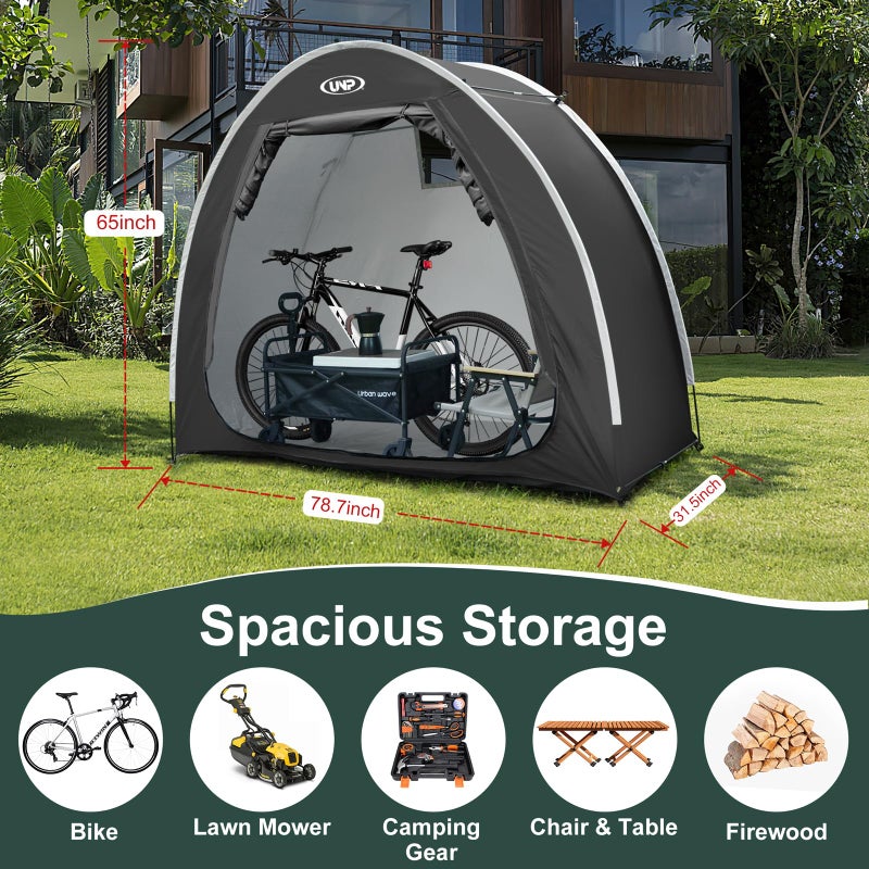 UNP Bike Storage Shed Tent, Portable Outdoor Bike Storage Tent with 210D Oxford Thick PU4000 Waterproof for 1/2/3/4 Bikes, Bike Covers Storage Shed for Bicycles, Lawn Mower, Garden Tools - Image 2
