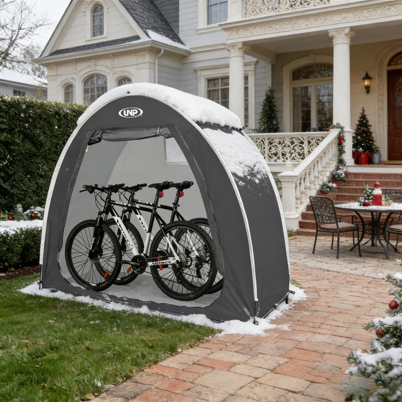 UNP Bike Storage Shed Tent, Portable Outdoor Bike Storage Tent with 210D Oxford Thick PU4000 Waterproof for 1/2/3/4 Bikes, Bike Covers Storage Shed for Bicycles, Lawn Mower, Garden Tools - Image 4