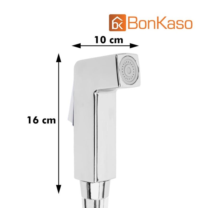 BonKaso صنبور صحي بونكاسو HF1014 من بلاستيك ABS برشاش دوار 360 درجة مع خرطوم مرن من الفولاذ المقاوم للصدأ بطول 1 متر لتواليت بتشطيب كروم عبوة من 1 - Image 5