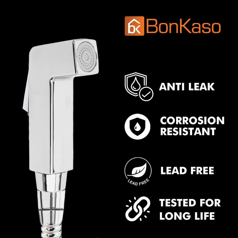 BonKaso صنبور صحي بونكاسو HF1014 من بلاستيك ABS برشاش دوار 360 درجة مع خرطوم مرن من الفولاذ المقاوم للصدأ بطول 1 متر لتواليت بتشطيب كروم عبوة من 1 - Image 2