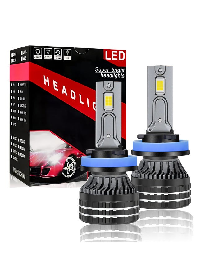 لمبات المصابيح الأمامية LED من طراز H8/H9/H11، 25000 لومن، ضوء أبيض بارد 6000 كلفن فائق السطوع، مجموعة لمبات الضباب H8 H9 H11 لاستبدال المصابيح الهالوجينية، لمبات إضاءة القيادة، جاهزة للتشغيل فور التوصيل، عبوة من قطعتين - Image 1