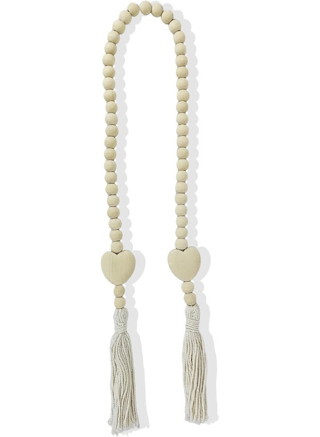 YINZUO YINZUO Boho Wooden Bead Garland with Tassels and Heart Charms Rustic Farmhouse Hanging Ornament for Tiered Tray, Jars, Wall Decor, Table Centerpiece Natural Wood (Design 2)  - Image 4