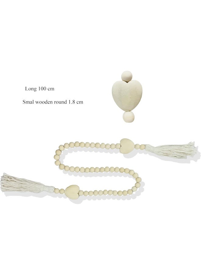 YINZUO YINZUO Boho Wooden Bead Garland with Tassels and Heart Charms Rustic Farmhouse Hanging Ornament for Tiered Tray, Jars, Wall Decor, Table Centerpiece Natural Wood (Design 2)  - Image 3