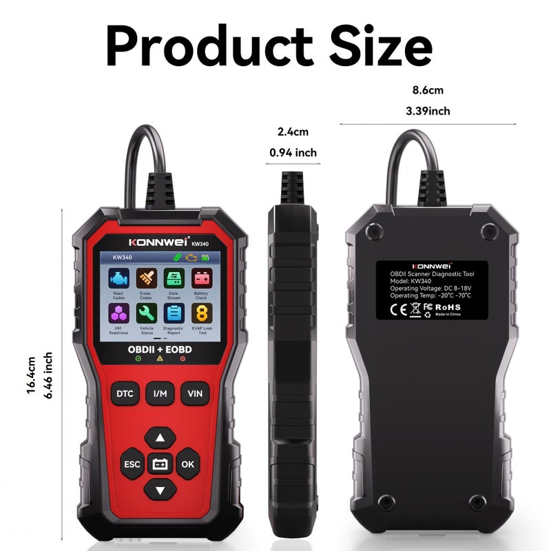 Konnwei KW340 OBD2 Scanner With I M Readiness Battery Check One Click Keys Auto Repair Lifeprint - Image 5