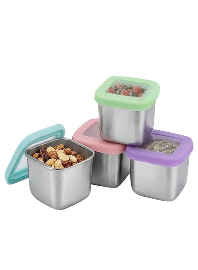 KZDAZ Stainless Steel Snack Containers with Clear Lids for Kids & Travel, 6oz Reusable On-the-Go Snack Boxs, Easy Open for Kids , Leak-proof & Stackable, Peek Inside Foods without Opening Bento Box (4 Pack) - Image 1