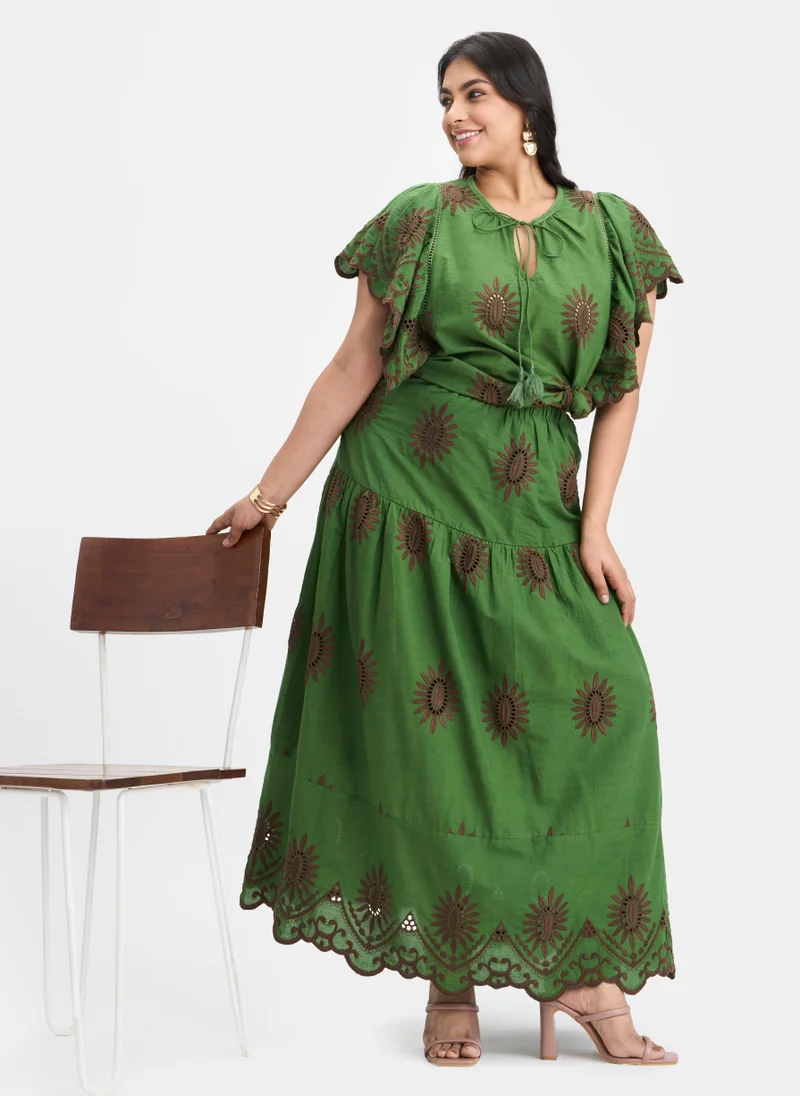 فيرجيو Cotton Schiffli Brunchwear Maxi Skirts for Women