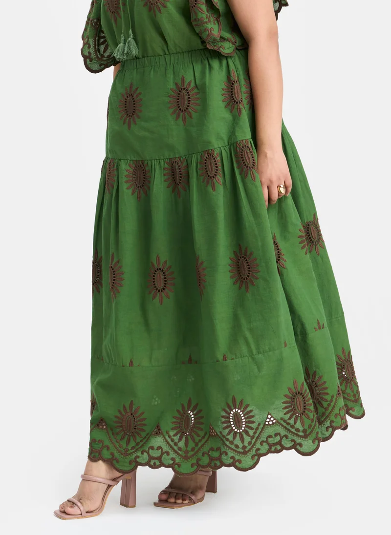 Virgio Cotton Schiffli Brunchwear Maxi Skirts for Women