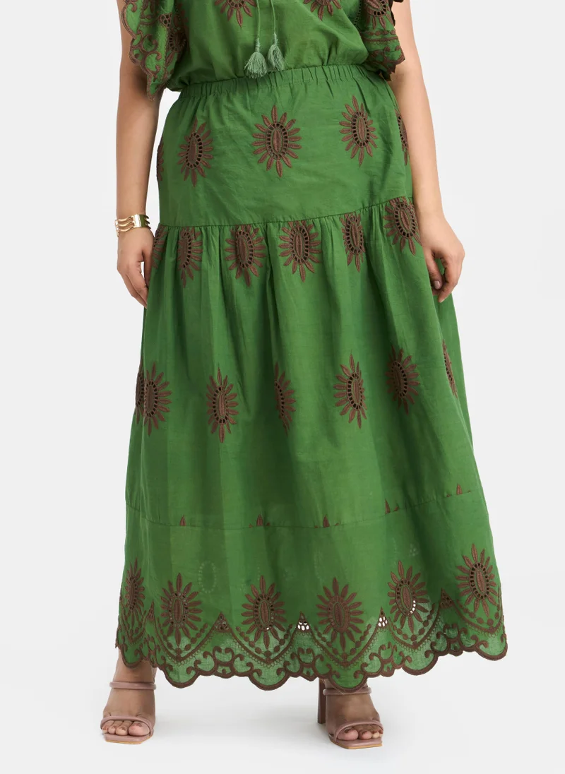 فيرجيو Cotton Schiffli Brunchwear Maxi Skirts for Women
