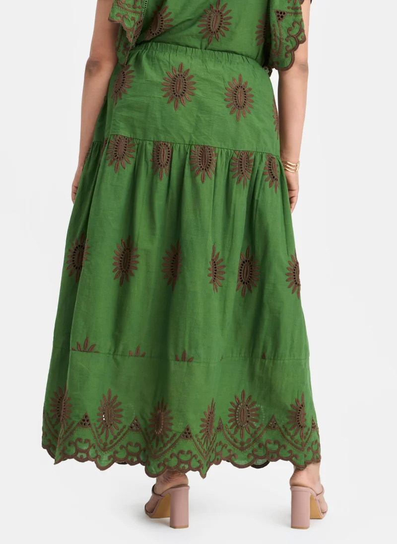 Virgio Cotton Schiffli Brunchwear Maxi Skirts for Women