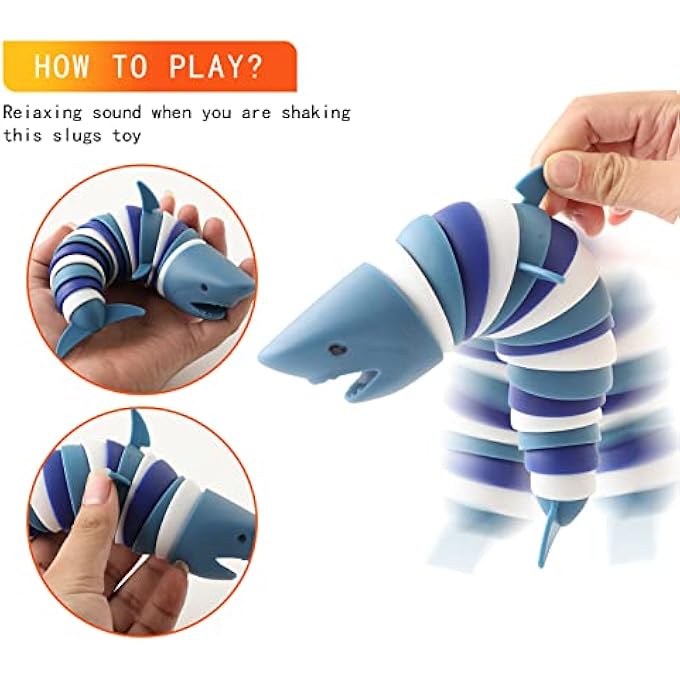 MEIEST Fidget Slug Toy,3D Articulated Stretch Shark Stress Reliever Hand Toy, Sensory Stress Relief Toy for Adults and Kids, Pressure Relieving and Anti-Anxiety Office Desk Toy(Multi-Color) - Image 3