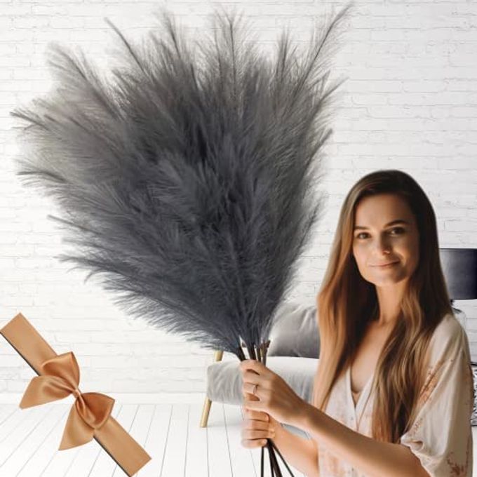 GREY PAMPAS GRASS FLUFFY FAUX LARGE PAMPA GRASS ARTIFICIAL PAMPASS GRASS UK LARGE PLANTS GREY FEATHERS DECORATIVE HOME ACCESSORIES LARGE ORNAMENTS FOR FLOOR VASE ROOM DCOR