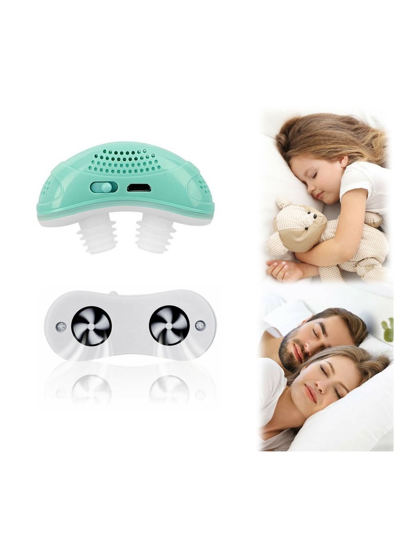 SYOSI Anti Snoring Devices, Electric Automatic Snore Stopper Soft Double Eddy Improve Sleep Quality Mini USB Prevent Snoring Device, Fresh Air Comfortable Sleep Breathing for Women Men (Green)  - Image 1