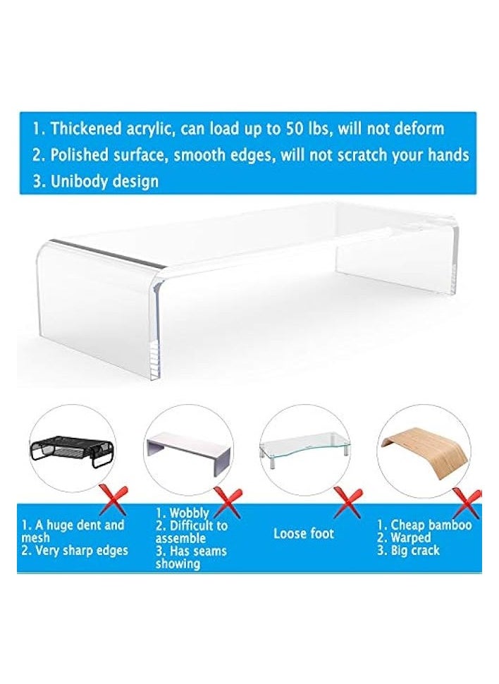 erorex - Clear Computer Stand, Acrylic Monitor Riser with Sturdy, Hold up to 50lbs Desktop Stand Heavy Duty Acrylic, for Ergonomic Working - Image 1