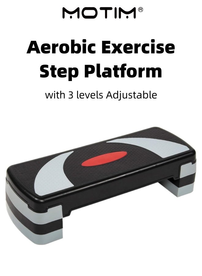 موتيم منصة خطوة التمارين الهوائية مع 3 مستويات ارتفاع قابل للتعديل للصالة الرياضية المنزلية  وقوة القلب  والقلب  وتنغيم الساق الأساسية  والتدريب على التوازن والتدريبات منخفضة التأثير - Image 1