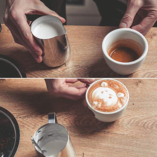 SIKEMAY Milk Frothing Pitcher Cup, 12oz/350ML Milk Frother Cup Stainless Steel Steaming Pitcher Milk Jug Coffee Latte Art Cappuccino Espresso Machine Accessories Barista Steam Pitchers Attached Dessert Spoons - Image 4