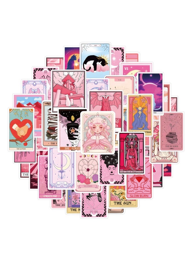 NIBEMINENT 55 Pcs Pink Tarot Deco Kit Waterproof Stickers, High Definition Printing Bright Colors, Suitable for Laptop Skateboard Luggage Water Bottle Guitar DIY  - Image 1
