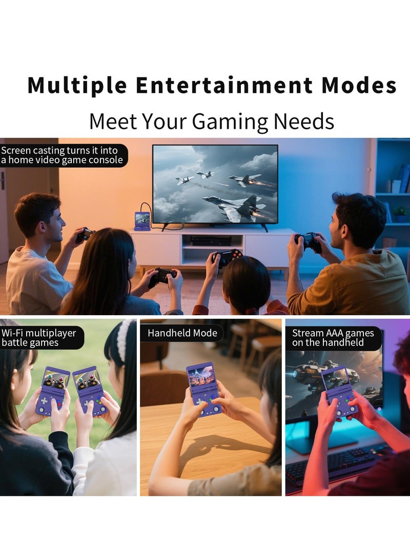 ANBERNIC  RG34XXSP Foldable Retro Handheld Game Console , 3.4 Inch IPS Screen Linux System Sunken Dual Joystick Built-in 64G TF Card 4353 Games Handheld Emulator Support 5G WiFi Bluetooth TV Output(Indigo) - Image 4