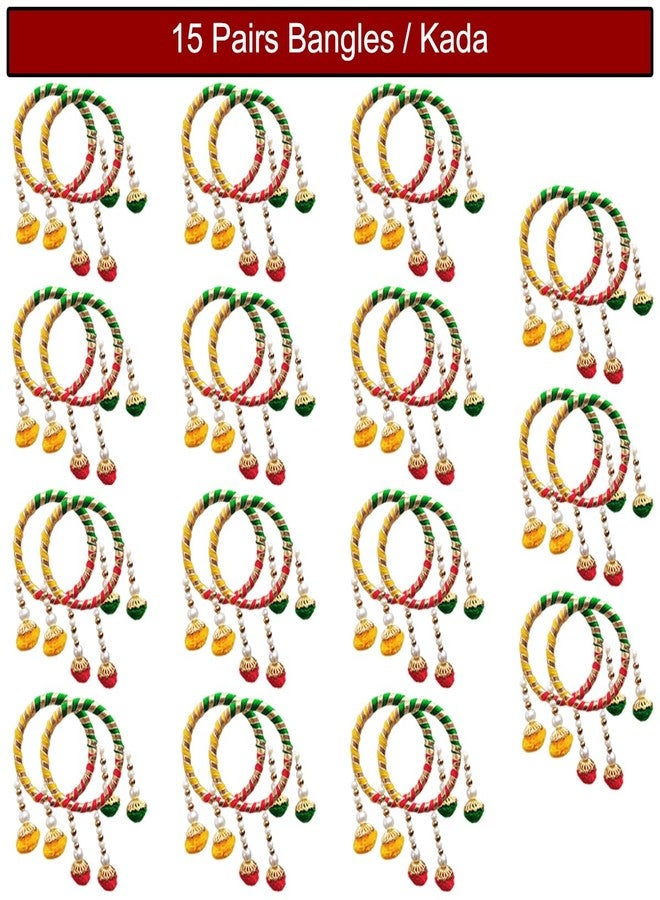 Natali Traders Handmade Gota Patti Bangles with Hangings Return Gifts for Women, Ladies for Pooja Varalakshmi Vratham, Wedding, Haldi Ceremony, Mehandi Function Giveaways, Bridal Shower Gifting (15 Pair) - Image 2