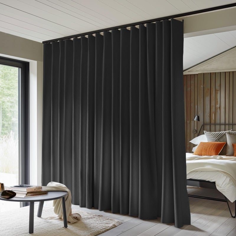 MaKefeile Room Divider Curtains Total Blackout Privacy Curtain Panel Room Thermal Insulated Noise Reduction Curtains for Bedroom Window Living Room Ceiling Track Curtain W 12.5 ft Ã— H 8ft Black - Image 1