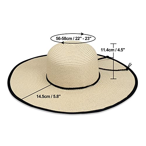 Naivlizer Women Wide Brim Sun Hat UPF50 Straw Summer Hat Floppy Beach Hat Roll-Up,Tie White - Image 5