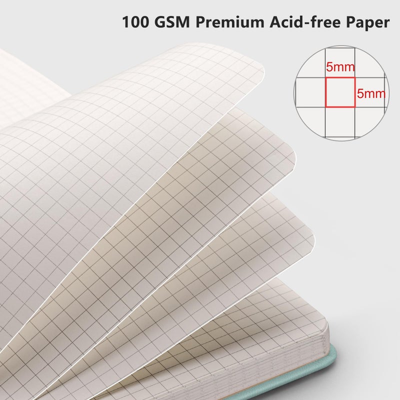 RETTACY Graph Grid Paper Notebook, 192 Pages, A5 Medium Size (5.7'' x 8.3''), 5 Squares per Inch, Leather Hardcover, 100 GSM Thick Paper, for School, Students, Math, Engineering (Blue-gray) - Image 3