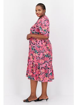 Hope & Ivy Women All Over Printed Casual Midi Dress, Pink Combo  - Image 3