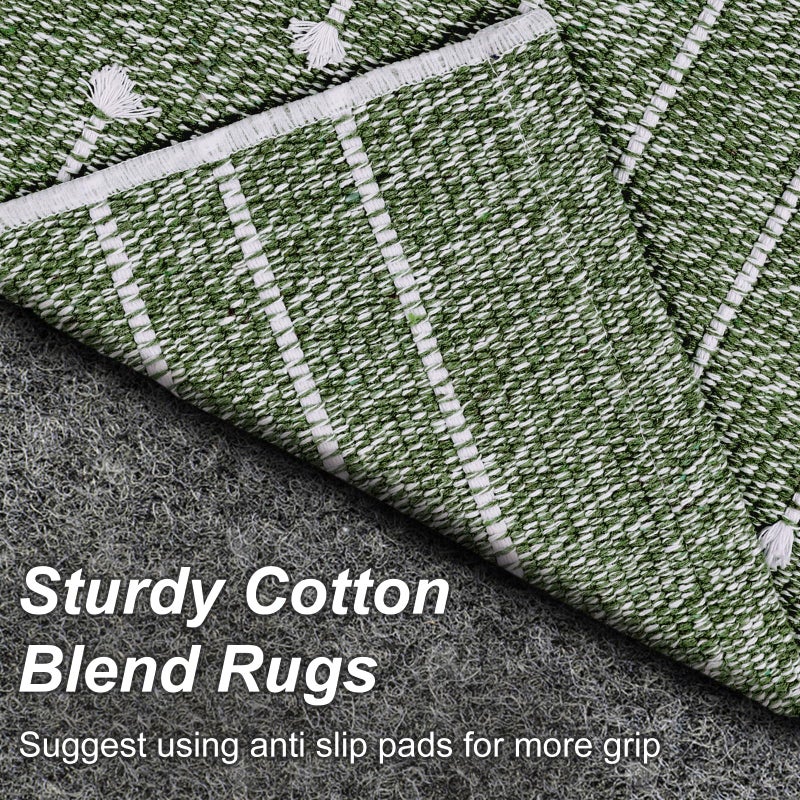 LIVEBOX Boho Green Bathroom Rug, Woven Bath Mat with Tassel Washable Cotton Blend Small Area Rug for Kitchen, Front Door(2'x3') - Image 5