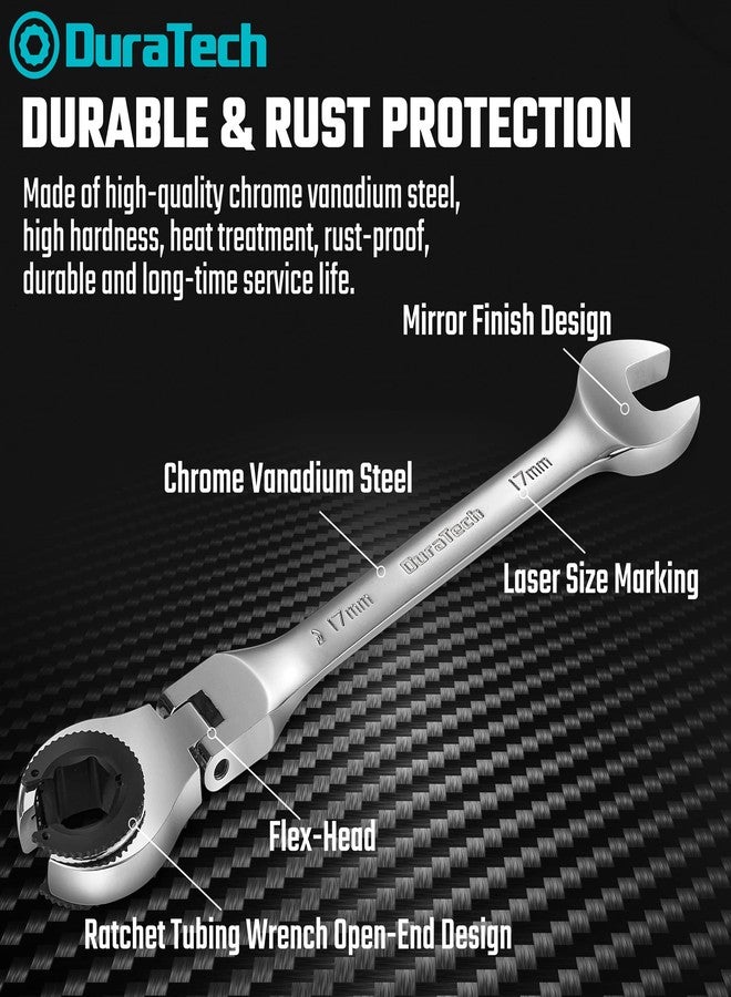 DURATECH 6-Piece Ratcheting Wrench Set with Open Flex-head, Metric Ratcheting Tubing Wrench Set, 10-17mm, 72-Tooth Gear, CR-V Steel, with Organizer Bag, Gifts for Men - Image 5