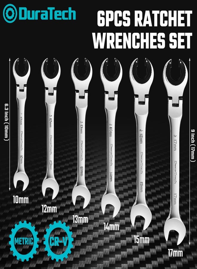 DURATECH 6-Piece Ratcheting Wrench Set with Open Flex-head, Metric Ratcheting Tubing Wrench Set, 10-17mm, 72-Tooth Gear, CR-V Steel, with Organizer Bag, Gifts for Men - Image 4