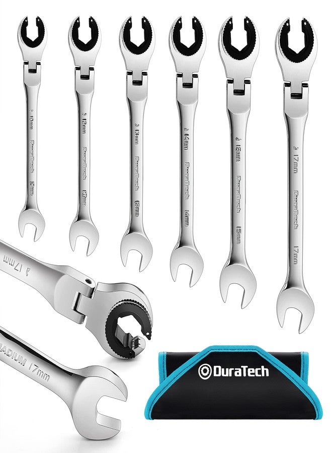 DURATECH 6-Piece Ratcheting Wrench Set with Open Flex-head, Metric Ratcheting Tubing Wrench Set, 10-17mm, 72-Tooth Gear, CR-V Steel, with Organizer Bag, Gifts for Men - Image 1