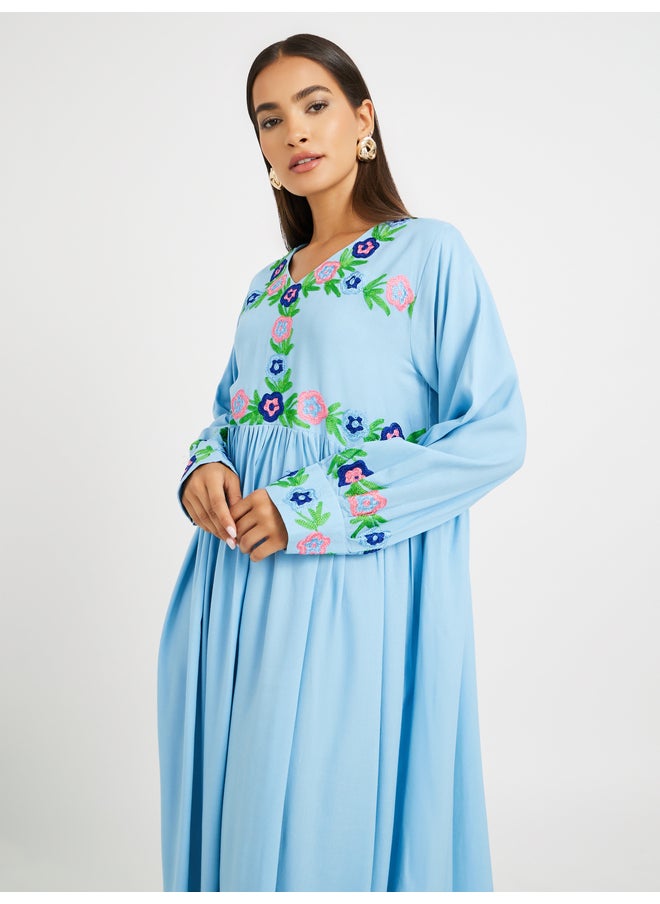 Maxim Creation Maxim Creation Embroidered V Neck Gathered Jalabiya  - Image 3