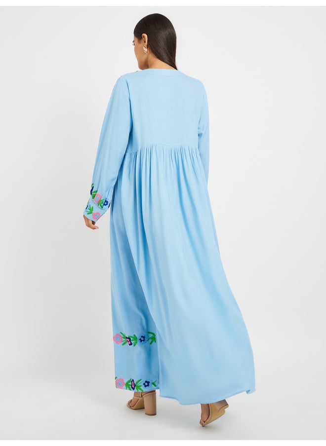 Maxim Creation Maxim Creation Embroidered V Neck Gathered Jalabiya  - Image 5