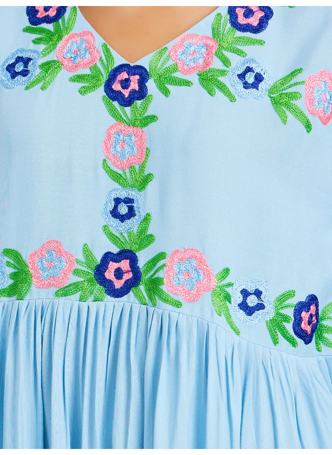 Maxim Creation Maxim Creation Embroidered V Neck Gathered Jalabiya  - Image 4