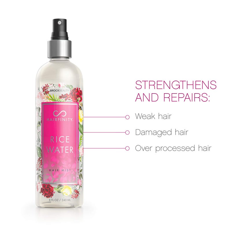Hairfinity Rice Water Hair Mist - Silicone & Sulfate Free Formula - Best for Damaged, Dry, Curly or Frizzy Hair - Safe for Keratin and Color Treated Hair 8oz - Image 2