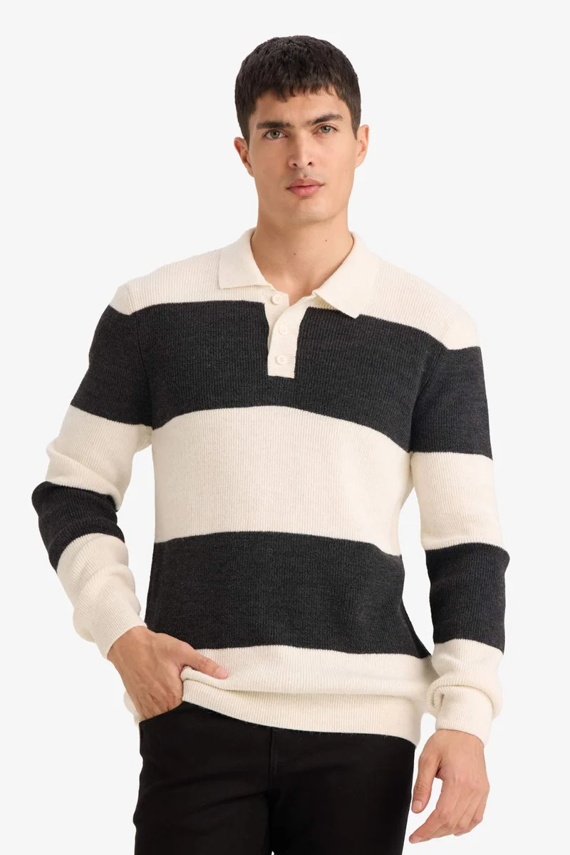 ديفاكتو Standard Fit Polo Collar Knitwear Pullover