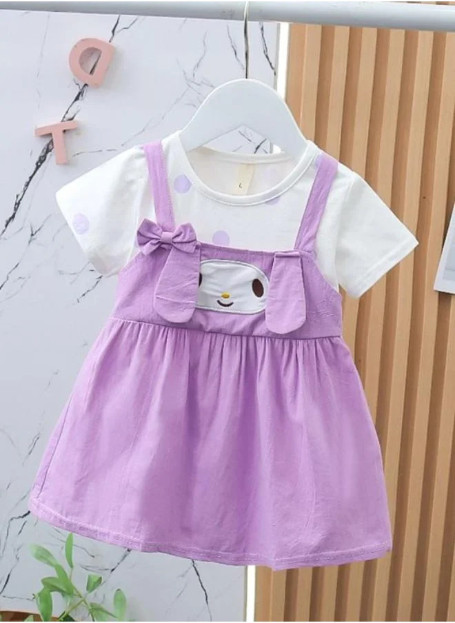 YUNIQEE Lavender A-Line Crew Neck Polka Dot Dress