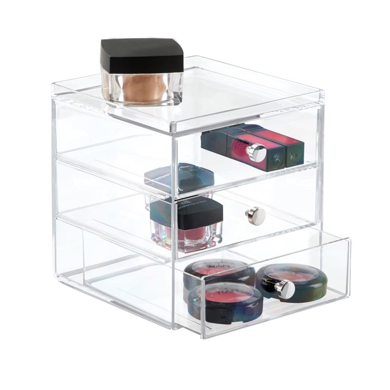 InterDesign Clarity Cosmetic Vanity Cabinet to Hold Makeup Beauty Products3 Drawer Clear Organizer 1 x Mirror