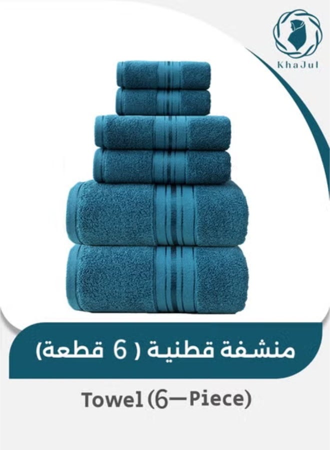 خاجول مجموعة مناشف مكونة من 6 قطع؛ منشفتا حمام ومنشفتا يد و2 مناشف, 100% قطن ممشط سريع الجفاف وفوط حمام سميكة عالية الامتصاص - جودة فندقية ناعمة للحمام والمنتجعات الصحية أزرق - Image 1